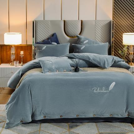 91家纺网 家纺一手货源 找家纺 （总）青竹苑 2021新240克宝宝绒牛奶绒刺绣纽扣款四件套