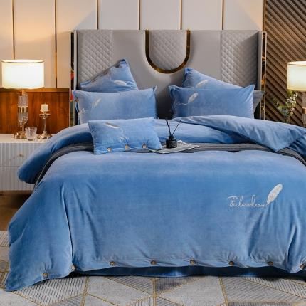 91家纺网 家纺一手货源 找家纺 （总）青竹苑 2021新240克宝宝绒牛奶绒刺绣纽扣款四件套