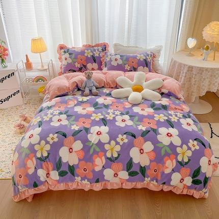 91家纺网 家纺一手货源 找家纺 (总）青竹苑2021新220克ins韩版花边牛奶绒印花四件套