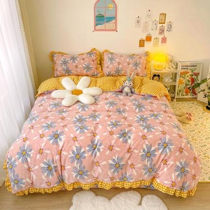 91家纺网 家纺一手货源 找家纺 (总）青竹苑2021新220克ins韩版花边牛奶绒印花四件套