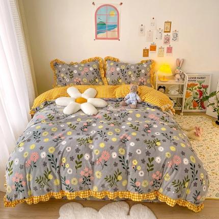 91家纺网 家纺一手货源 找家纺 (总）青竹苑2021新220克ins韩版花边牛奶绒印花四件套