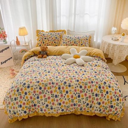 91家纺网 家纺一手货源 找家纺 (总）青竹苑2021新220克ins韩版花边牛奶绒印花四件套