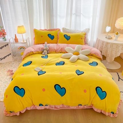 91家纺网 家纺一手货源 找家纺 (总）青竹苑2021新220克ins韩版花边牛奶绒印花四件套