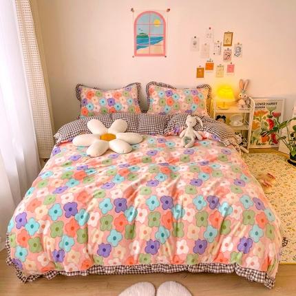 91家纺网 家纺一手货源 找家纺 (总）青竹苑2021新220克ins韩版花边牛奶绒印花四件套