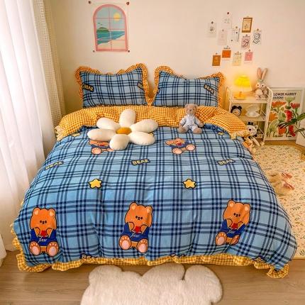 91家纺网 家纺一手货源 找家纺 (总）青竹苑2021新220克ins韩版花边牛奶绒印花四件套