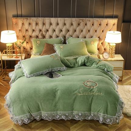 91家纺网 家纺一手货源 找家纺 （总）青竹苑21新220克加厚保暖牛奶绒刺绣蕾丝太妃款四件套
