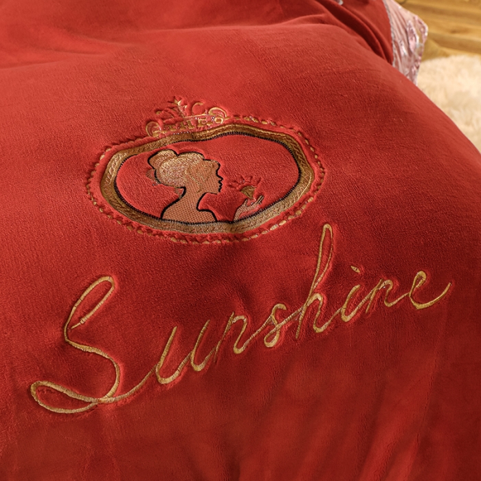 91家纺网 家纺一手货源 找家纺 青竹苑2021新款220克加厚保暖牛奶绒刺绣蕾丝太妃款四件套 太妃桔