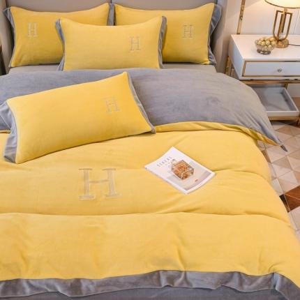 91家纺网 家纺一手货源 找家纺 （总）KA2025H款刺绣牛奶绒法莱绒轻奢风四件套直播爆款