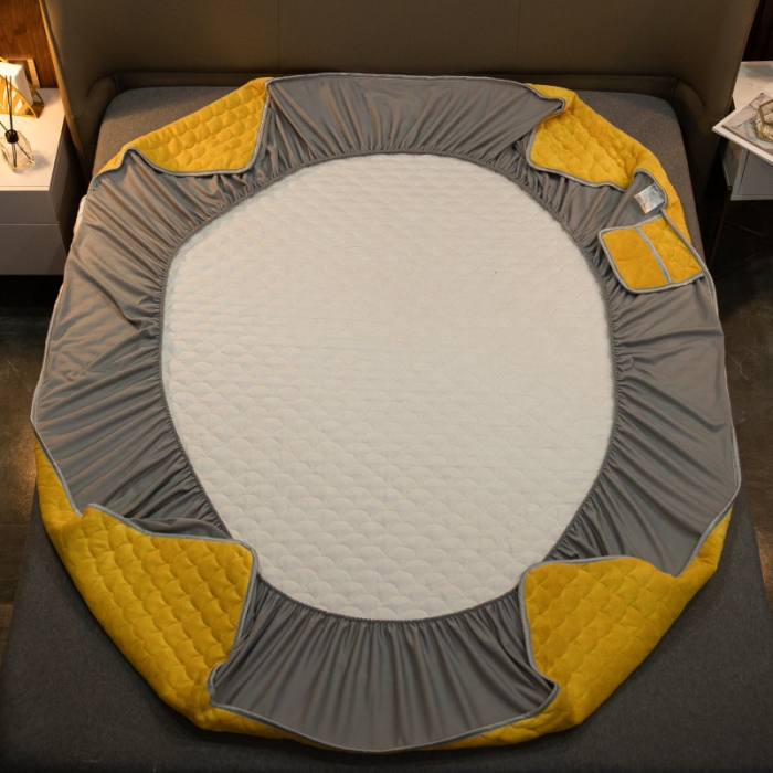 91家纺网 家纺一手货源 找家纺 棉生活家纺 2021新款秋冬多功能牛奶绒床笠 姜黄