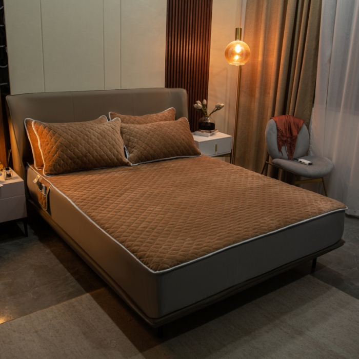 91家纺网 家纺一手货源 找家纺 棉生活家纺 2021新款秋冬多功能牛奶绒床笠 咖啡