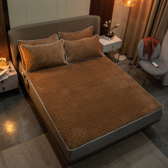 91家纺网 家纺一手货源 找家纺 棉生活家纺 2021新款秋冬多功能牛奶绒床笠 咖啡