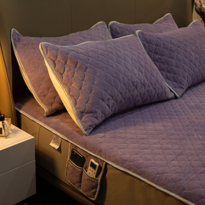 91家纺网 家纺一手货源 找家纺 棉生活家纺 2021新款秋冬多功能牛奶绒床笠 魅紫