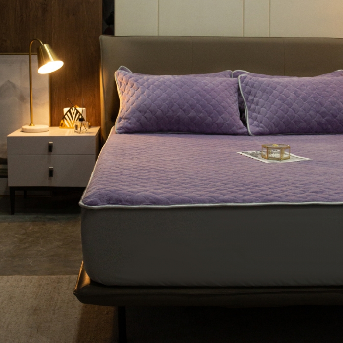 91家纺网 家纺一手货源 找家纺 棉生活家纺 2021新款秋冬多功能牛奶绒床笠 魅紫