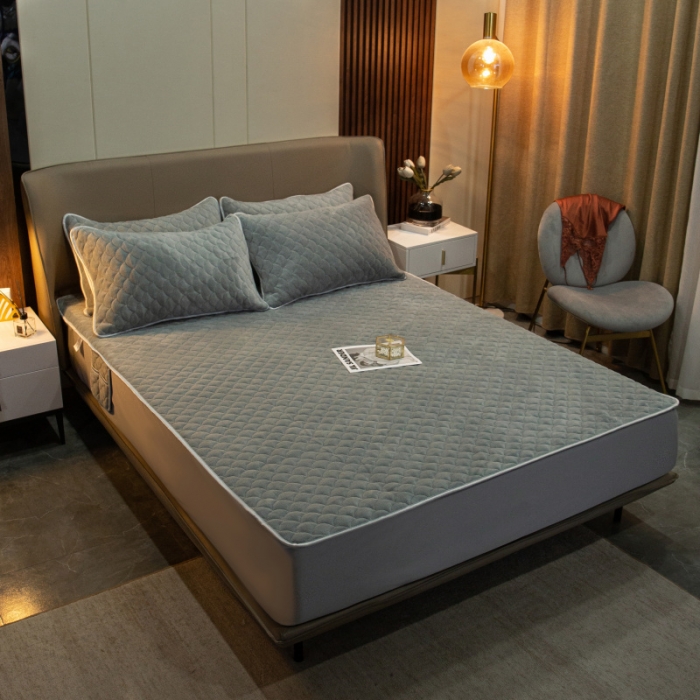 91家纺网 家纺一手货源 找家纺 棉生活家纺 2021新款秋冬多功能牛奶绒床笠 绅士灰