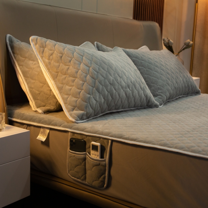 91家纺网 家纺一手货源 找家纺 棉生活家纺 2021新款秋冬多功能牛奶绒床笠 绅士灰