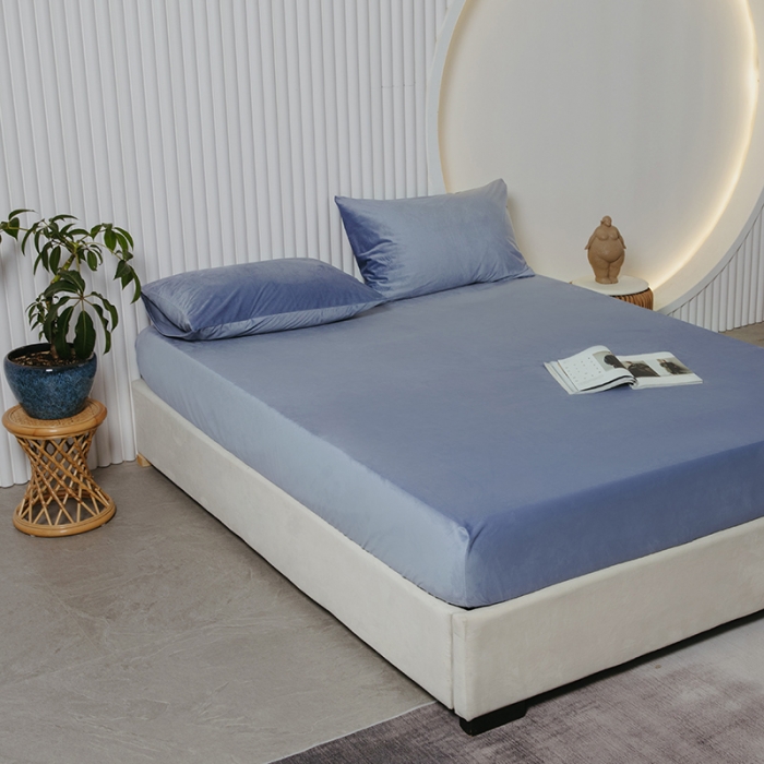 91家纺网 家纺一手货源 找家纺 小米笠 2021新款A类婴儿绒床笠 ins蓝