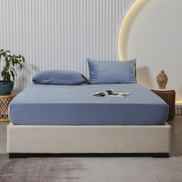 91家纺网 家纺一手货源 找家纺 小米笠 2021新款A类婴儿绒床笠 ins蓝