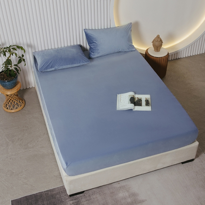 91家纺网 家纺一手货源 找家纺 小米笠 2021新款A类婴儿绒床笠 ins蓝