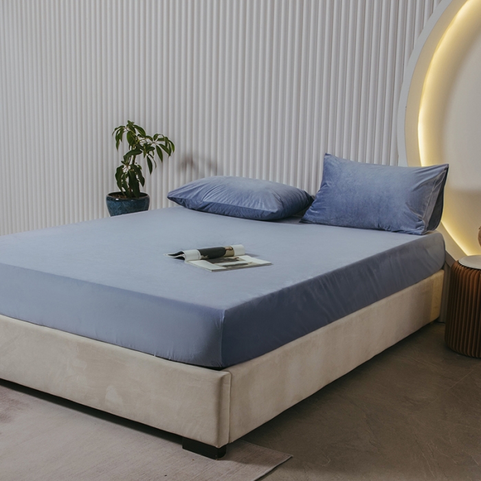 91家纺网 家纺一手货源 找家纺 小米笠 2021新款A类婴儿绒床笠 ins蓝