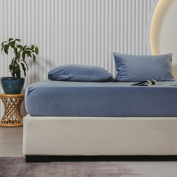 91家纺网 家纺一手货源 找家纺 小米笠 2021新款A类婴儿绒床笠 ins蓝