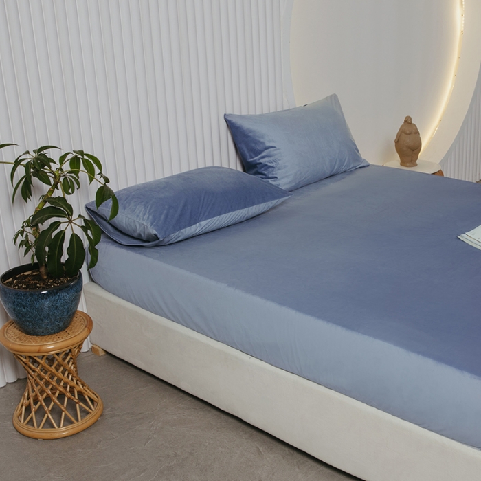 91家纺网 家纺一手货源 找家纺 小米笠 2021新款A类婴儿绒床笠 ins蓝