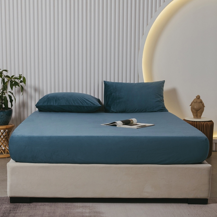 91家纺网 家纺一手货源 找家纺 小米笠 2021新款A类婴儿绒床笠 宾利蓝