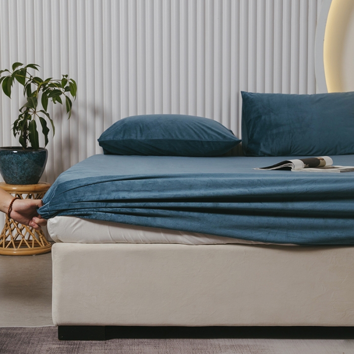 91家纺网 家纺一手货源 找家纺 小米笠 2021新款A类婴儿绒床笠 宾利蓝