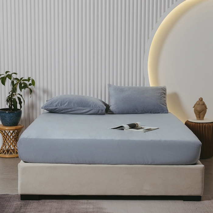 91家纺网 家纺一手货源 找家纺 小米笠 2021新款A类婴儿绒床笠 烟雾灰