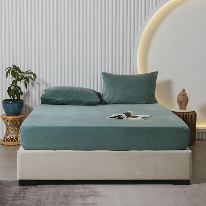 91家纺网 家纺一手货源 找家纺 小米笠 2021新款A类婴儿绒床笠 叶脉绿