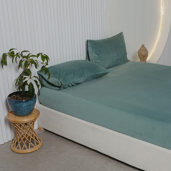 91家纺网 家纺一手货源 找家纺 小米笠 2021新款A类婴儿绒床笠 叶脉绿