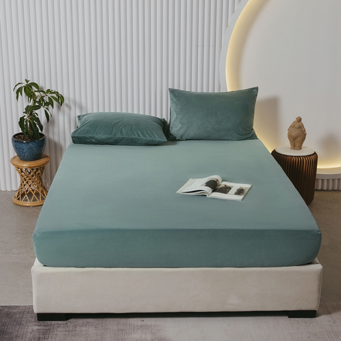 91家纺网 家纺一手货源 找家纺 小米笠 2021新款A类婴儿绒床笠 叶脉绿