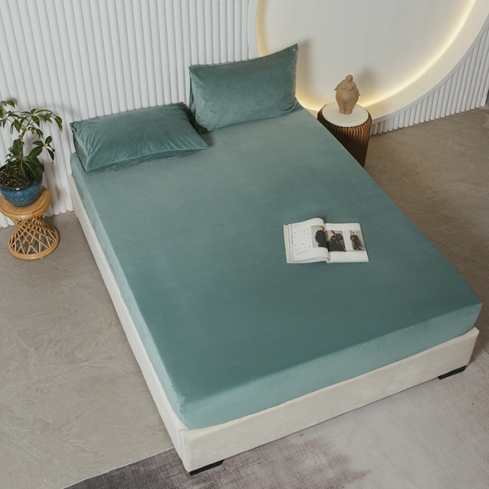 91家纺网 家纺一手货源 找家纺 小米笠 2021新款A类婴儿绒床笠 叶脉绿