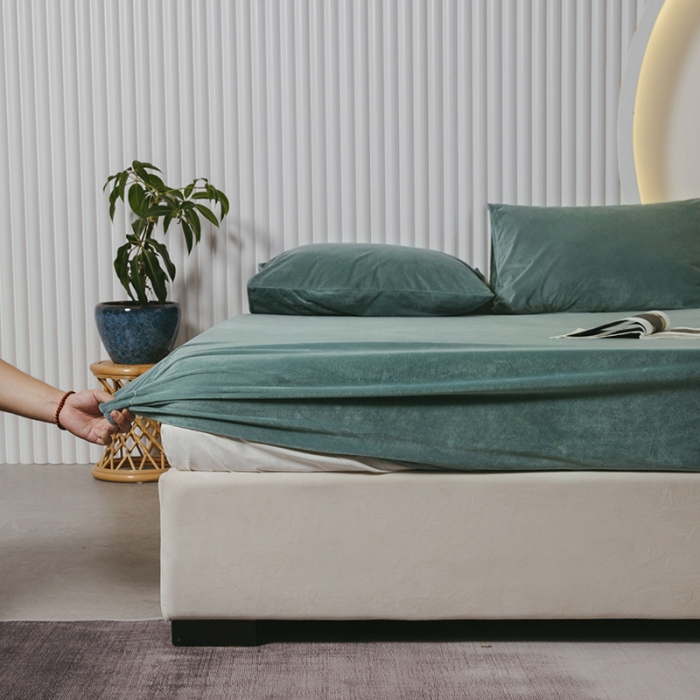 91家纺网 家纺一手货源 找家纺 小米笠 2021新款A类婴儿绒床笠 叶脉绿