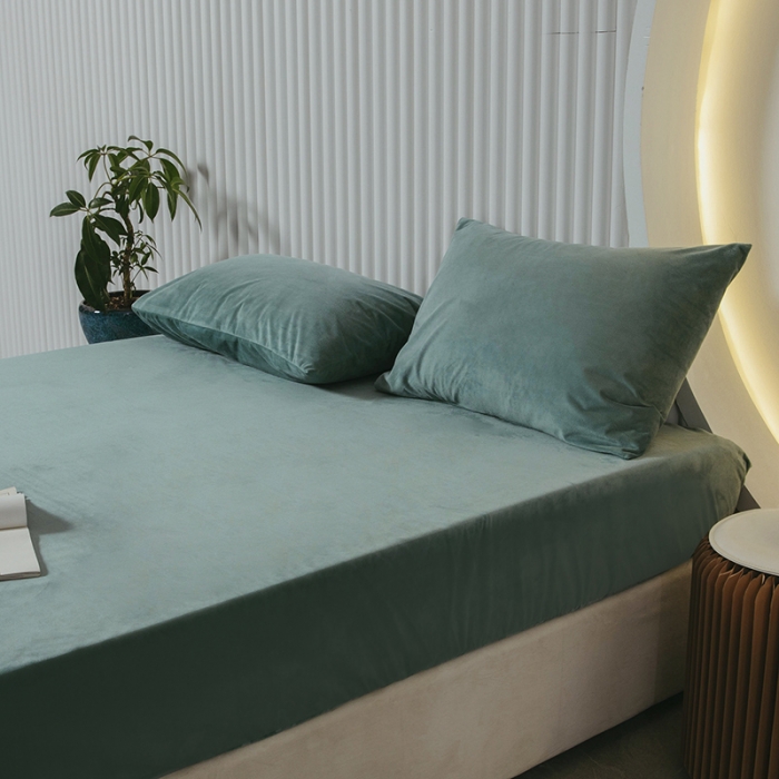 91家纺网 家纺一手货源 找家纺 小米笠 2021新款A类婴儿绒床笠 叶脉绿