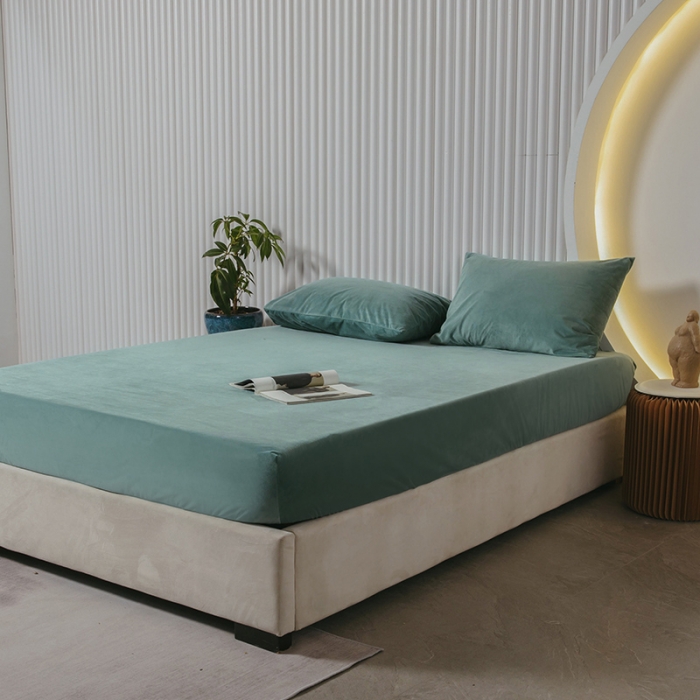 91家纺网 家纺一手货源 找家纺 小米笠 2021新款A类婴儿绒床笠 叶脉绿