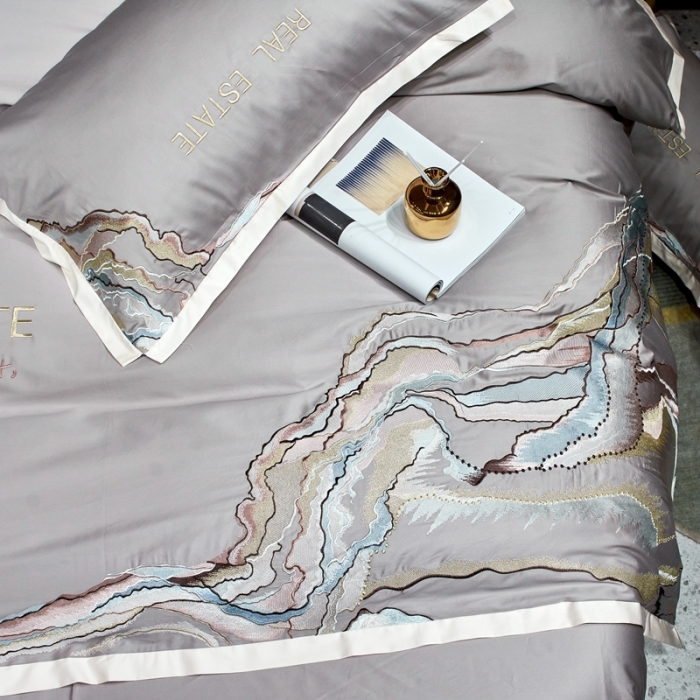 91家纺网 家纺一手货源 找家纺 甜咪咪 2021新款居家系列100支长绒棉四件套 大理石银灰