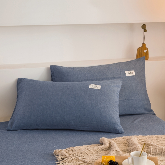 91家纺网 家纺一手货源 找家纺 柠萌2021新款全棉色织水洗棉枕套 牛仔蓝（一只）