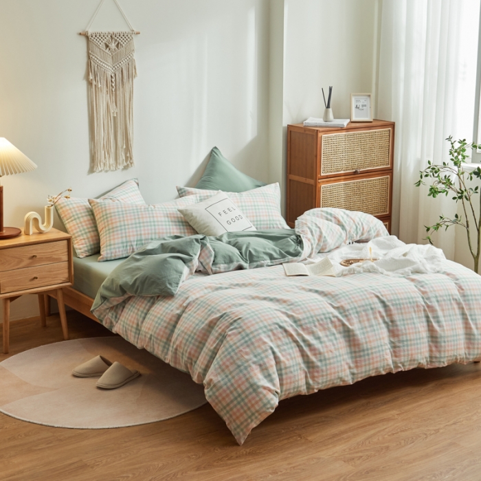 91家纺网 家纺一手货源 找家纺 （总）ab家纺 2022新款全棉水洗棉四件套纯棉格子