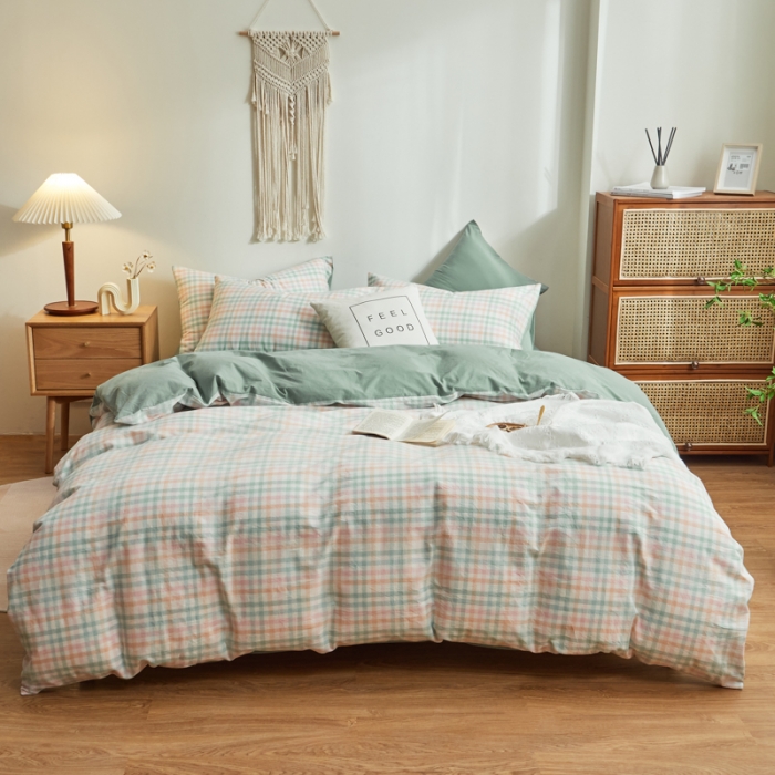 91家纺网 家纺一手货源 找家纺 （总）ab家纺 2022新款全棉水洗棉四件套纯棉格子