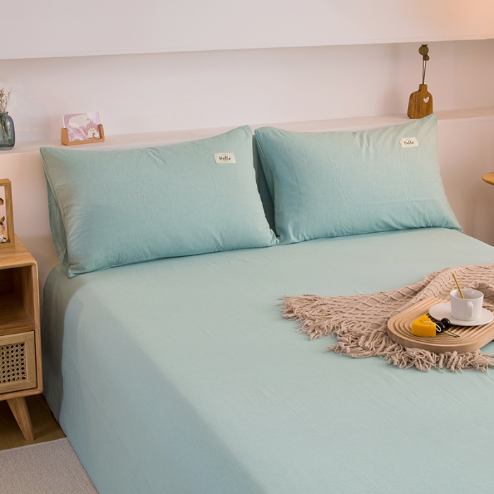 91家纺网 家纺一手货源 找家纺 柠萌2021新款全棉色织水洗棉枕套 浅绿（一对）