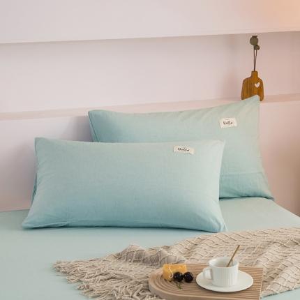 柠萌2021新款全棉色织水洗棉枕套 浅绿（一对）