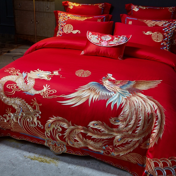 91家纺网 家纺一手货源 找家纺 高大尚长绒棉AB版系列婚庆多件套-龙凤祥和
