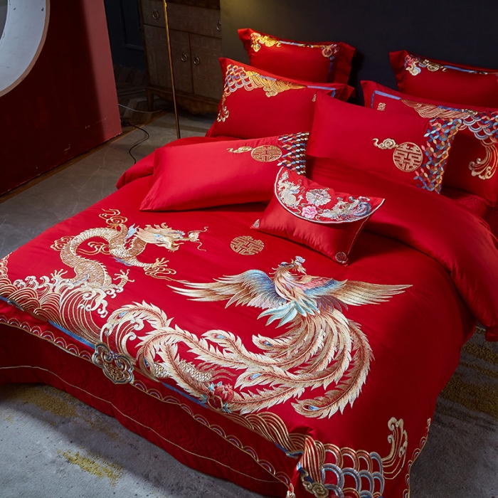 91家纺网 家纺一手货源 找家纺 高大尚长绒棉AB版系列婚庆多件套-龙凤祥和