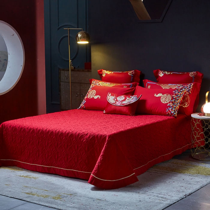 91家纺网 家纺一手货源 找家纺 高大尚长绒棉AB版系列婚庆多件套-龙凤祥和