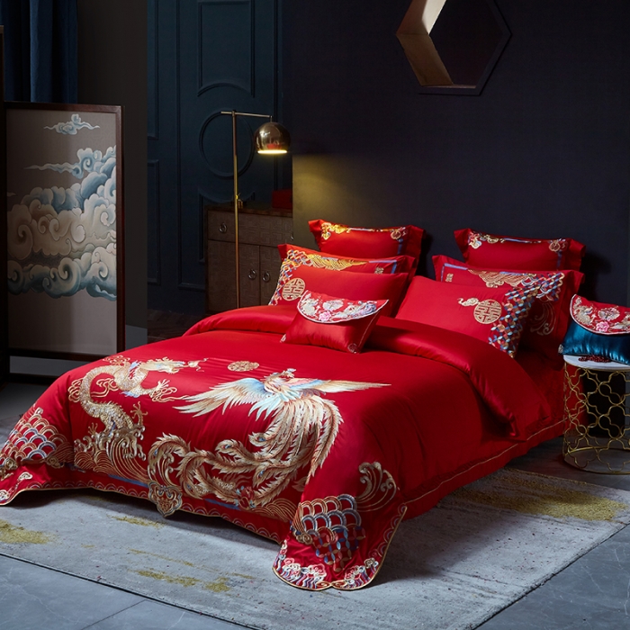 91家纺网 家纺一手货源 找家纺 高大尚长绒棉AB版系列婚庆多件套-龙凤祥和