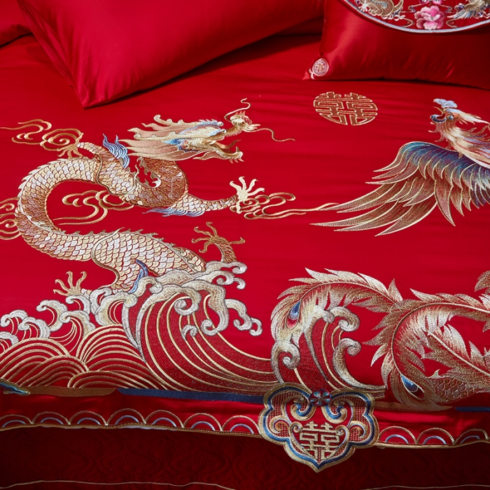 91家纺网 家纺一手货源 找家纺 高大尚长绒棉AB版系列婚庆多件套-龙凤祥和