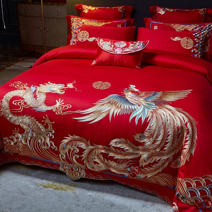 91家纺网 家纺一手货源 找家纺 高大尚长绒棉AB版系列婚庆多件套-龙凤祥和