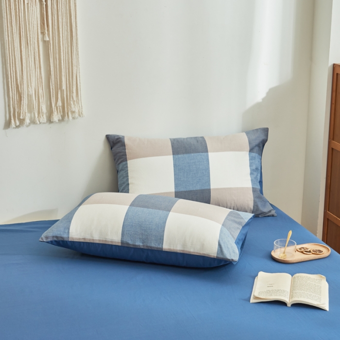 91家纺网 家纺一手货源 找家纺 ab家纺 2022新款全棉水洗棉四件套纯棉格子 蓝调格