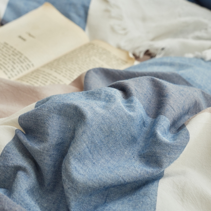 91家纺网 家纺一手货源 找家纺 ab家纺 2022新款全棉水洗棉四件套纯棉格子 蓝调格