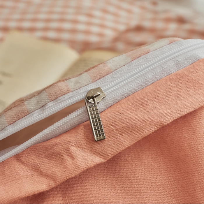 91家纺网 家纺一手货源 找家纺 ab家纺 2022新款全棉水洗棉四件套纯棉格子 蜜粉格